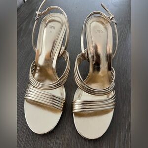 Zara Metallic Gold Strappy Heel sandals